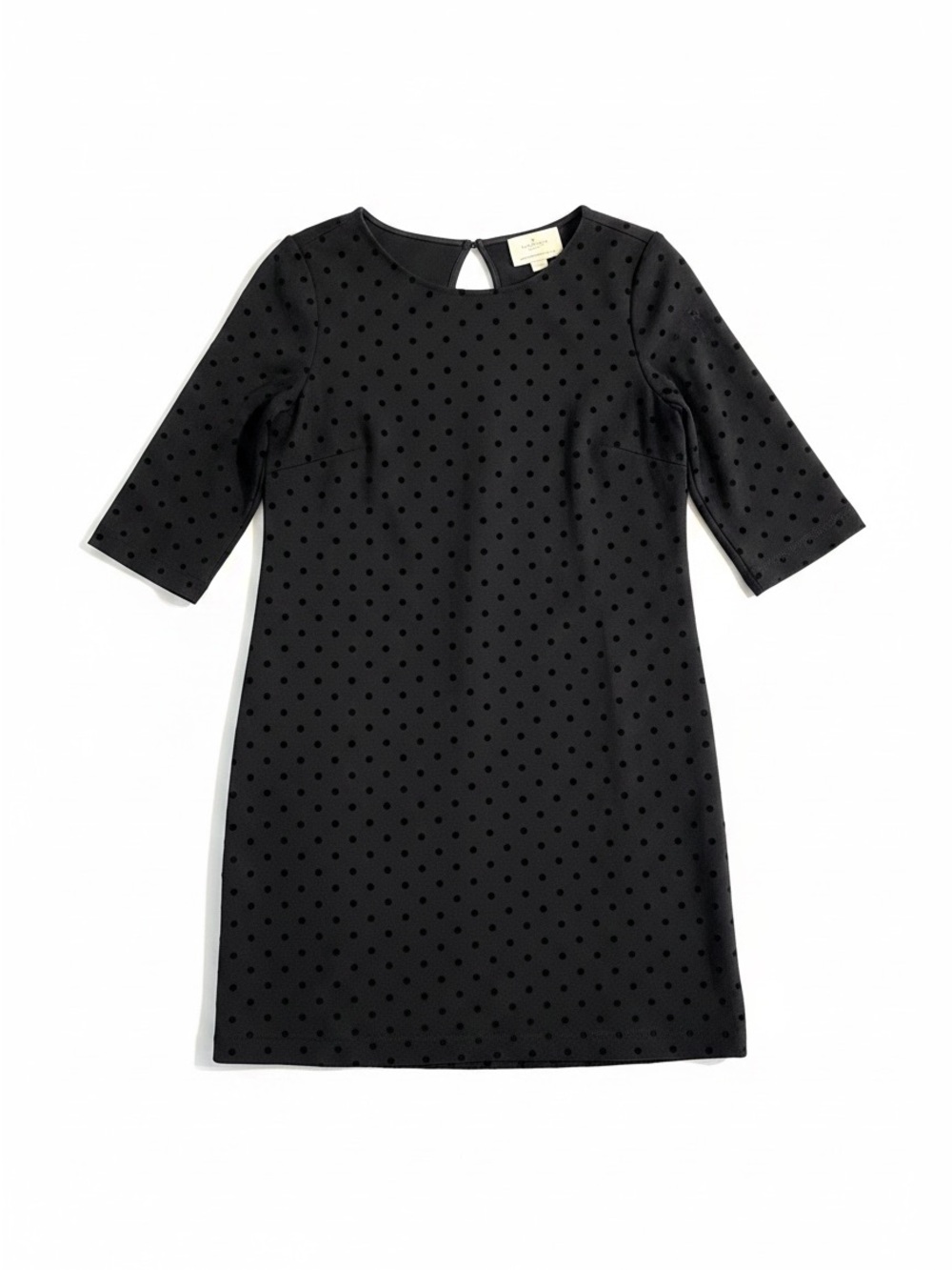 Kate Spade Polka Swiss Dot‎ Dress Womens M Black 3/4 Sleeve Keyhole